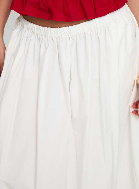 back view of model wearing Princess Polly Felipa Maxi Skirt White Maxi Skirts Skirts 