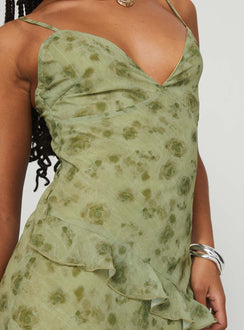 back view of model wearing Princess Polly Teffoli Maxi Dress Green Plunger 