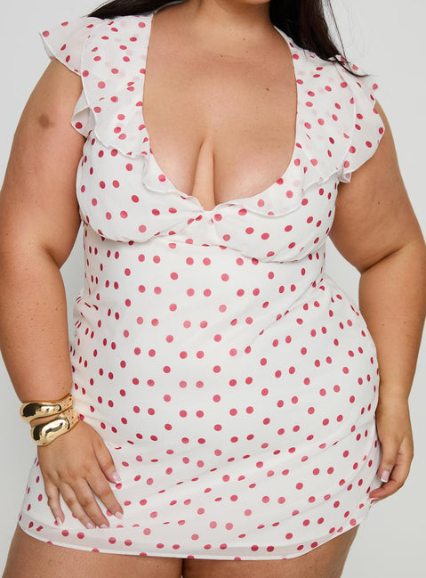I Guess So Mini Dress White / Burgundy Curve