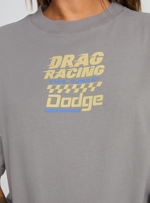 product Princess Polly Dodge Racer Oversized Graphic Tee Grey Half Sleeves Crew Neck 