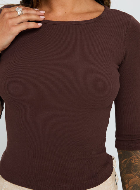 Elaia 3/4 Sleeve Top Chocolate