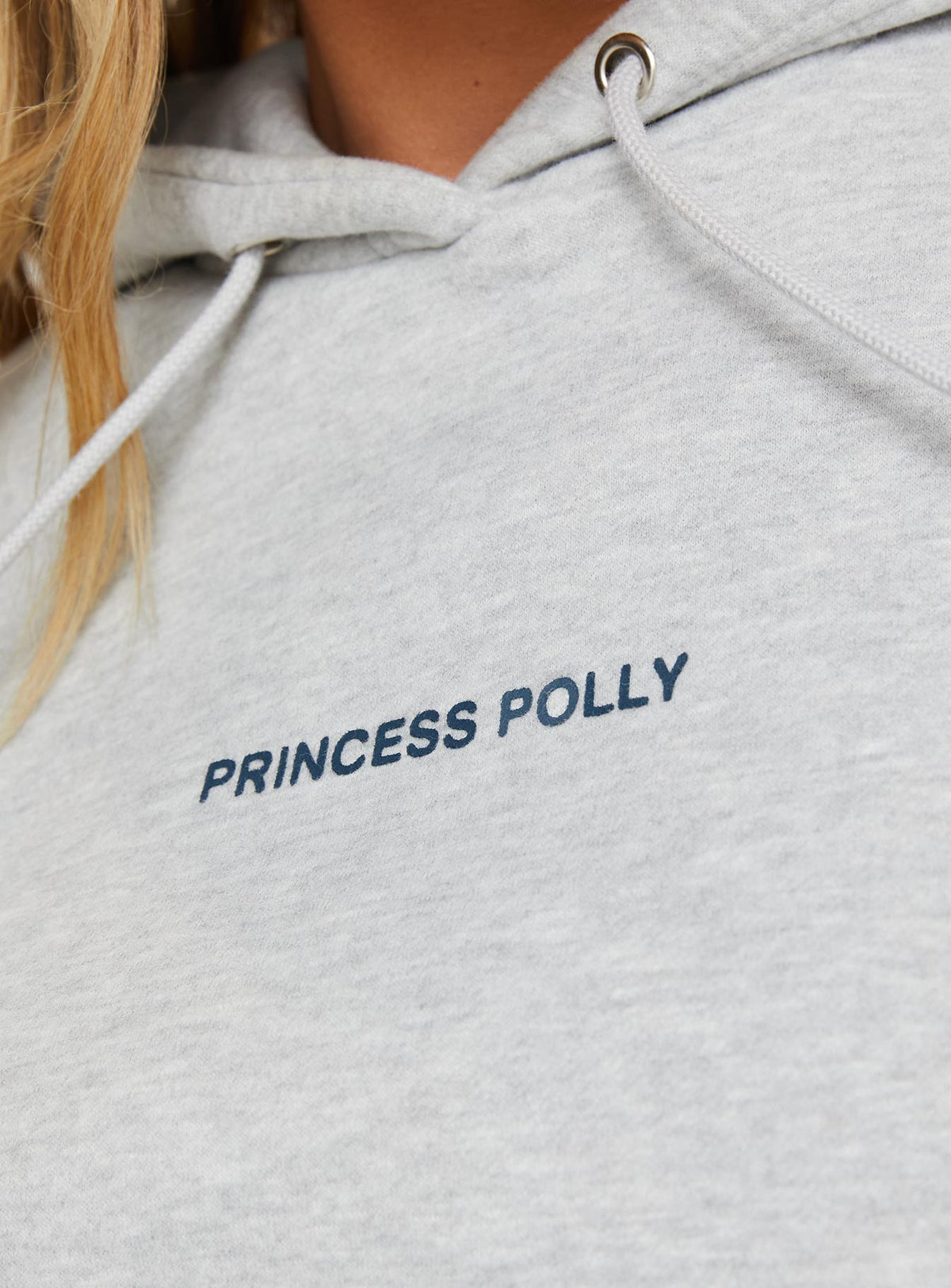 product Princess Polly Princess Polly Hooded Sweatshirt Bubble Text Grey Marle / Slate Jumpers 