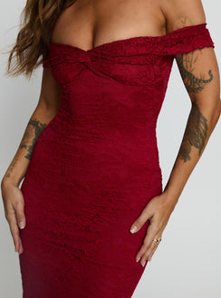 Anabeila Strapless Frill Maxi Dress Red