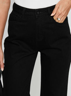 back view of model wearing Princess Polly Henesey High Rise Straight Leg Jeans Jet Black High Rise Jeans Jeans 