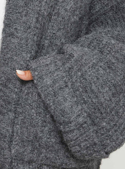 Shop the Paisleigh Cable Knit Cardigan Charcoal womens jumpers with long design Princess Polly