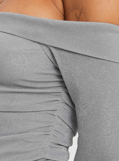 product Princess Polly Tullo Off The Shoulder Bodysuit Grey Long Sleeve Tops Bodysuit 
