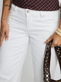 back view of model wearing Princess Polly Sabryna Low Rise Straight Leg Jeans White Low Rise Jeans Jeans 