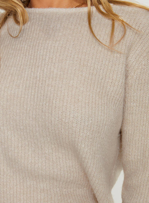 product Princess Polly Abrams Rib Knit Crew Sweater Beige regular Jumpers 