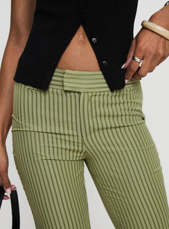 back view of model wearing Princess Polly Jinxed Pant Green Stripe Pants 