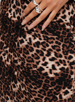 Front view of model wearing  front Emily Maxi Skirt Leopard Print Princess Polly  Maxi 