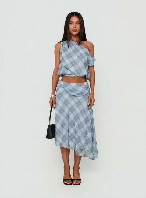 Sabbine Off Shoulder Top Blue Check