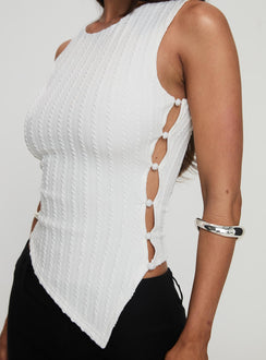 back view of model wearing Princess Polly Yulkie Top White Sleeveless Crew Neck 