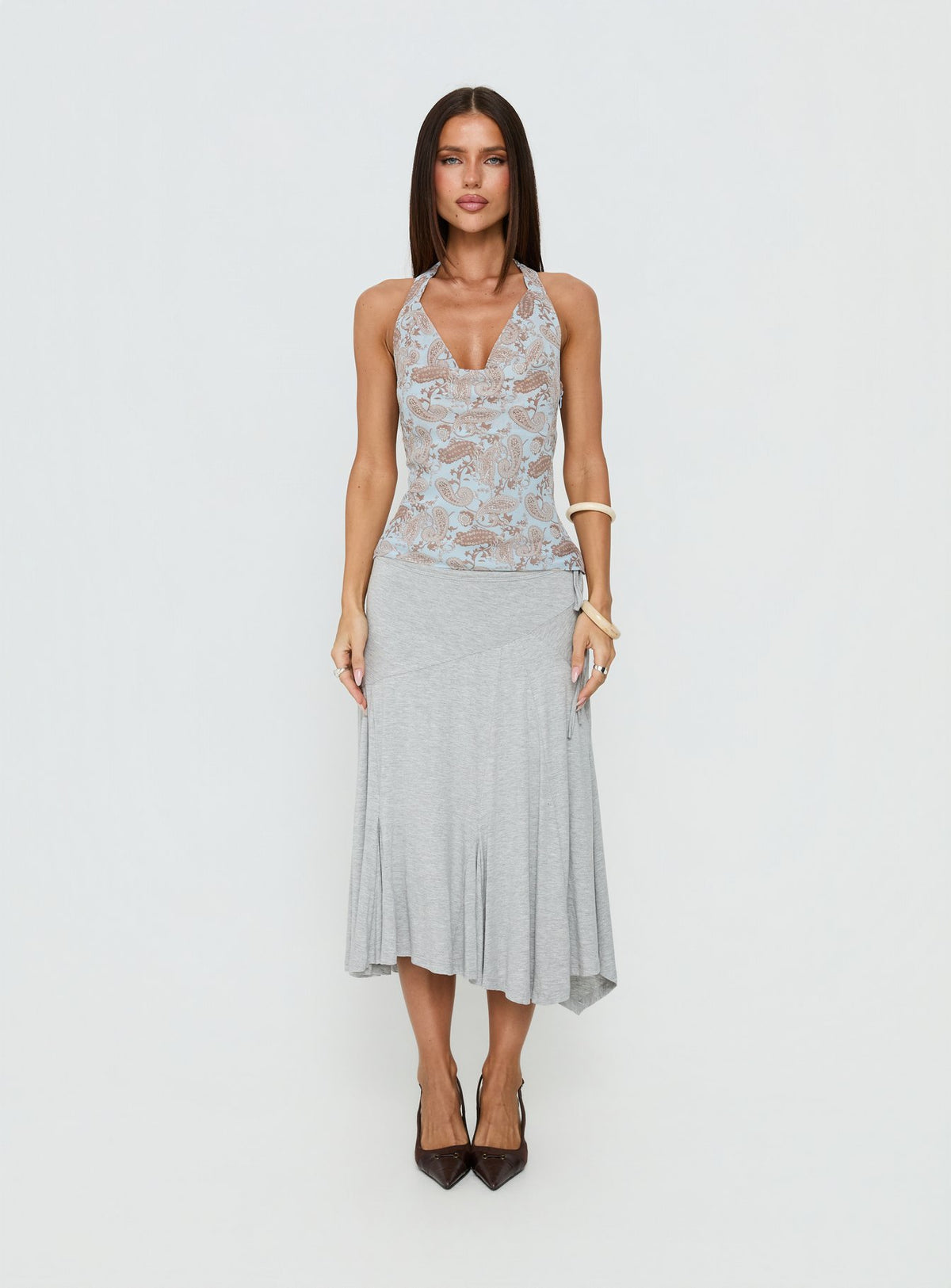 Xiomara Cowl Halter Top Blue Paisley