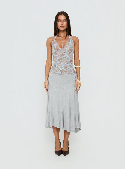 Xiomara Cowl Halter Top Blue Paisley