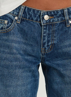 Showcasing Ellanor Low Rise Straight Leg Jeans Vintage Dark Blue in womens-jeans with low-rise waist product Princess Polly