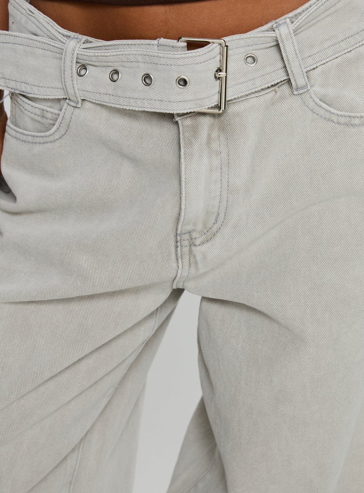 product Princess Polly Katlin Mid Rise Wide Leg Buckle Detail Jeans Grey Wash Mid Rise Jeans Jeans 