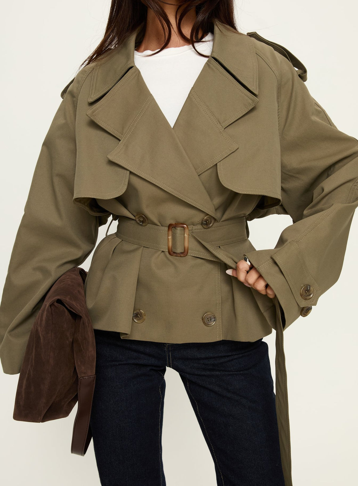Eldora Cropped Trench Coat Green