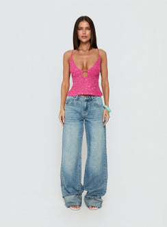 Feel The Vibrations Sequin Top Hot Pink