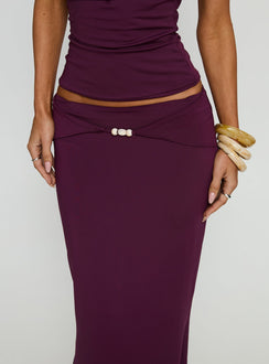 back view of model wearing Princess Polly Vanecia Maxi Skirt Purple Maxi Skirts Skirts 