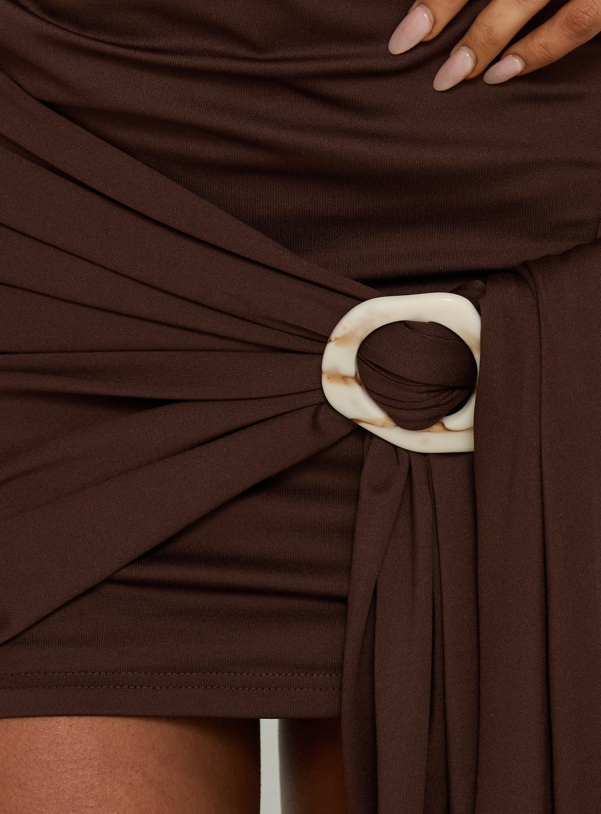 Elvara Ruched Scarf Mini Dress Chocolate
