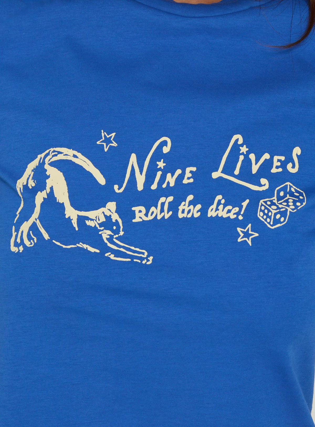 Nine Lives Graphic Baby Tee Cobalt