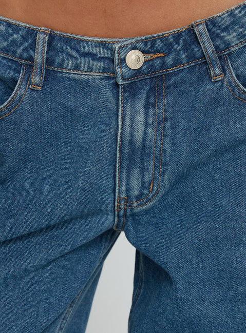 Ramos Low Rise Wide Leg Denim Jeans Mid Blue Wash