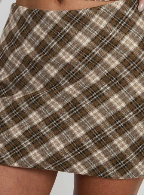 back view of model wearing Princess Polly Point Of View Mini Skirt Brown Check Mini Skirts Skirts 