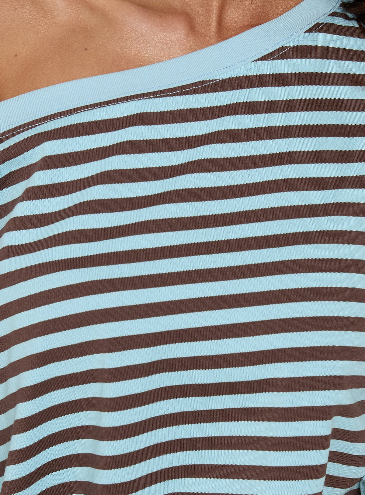 Settle Down One Shoulder Long Sleeve Top Chocolate / Blue Stripe