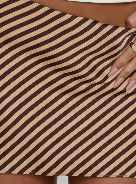 Capturing the Eliena Mini Skirt Multi in womens-skirts with brown and tan striped mini length texture Princess Polly