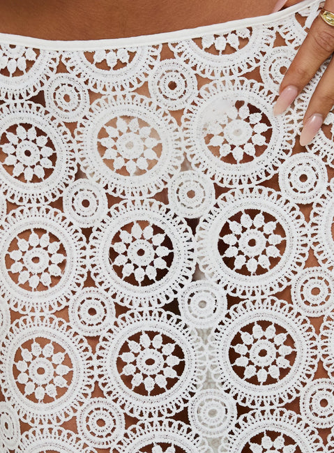 Presenting the Starting Fresh Crochet Maxi Skirt White womens-skirts featuring geometric lace details product