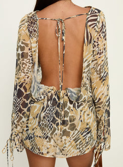 Get Closer Backless Romper Faded Leopard