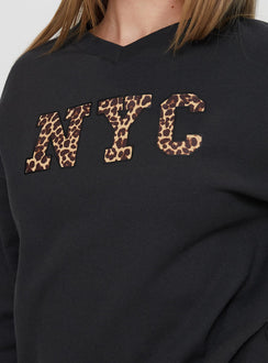 back view of model wearing Princess Polly Wild In NYC Sweater Black Jumpers 