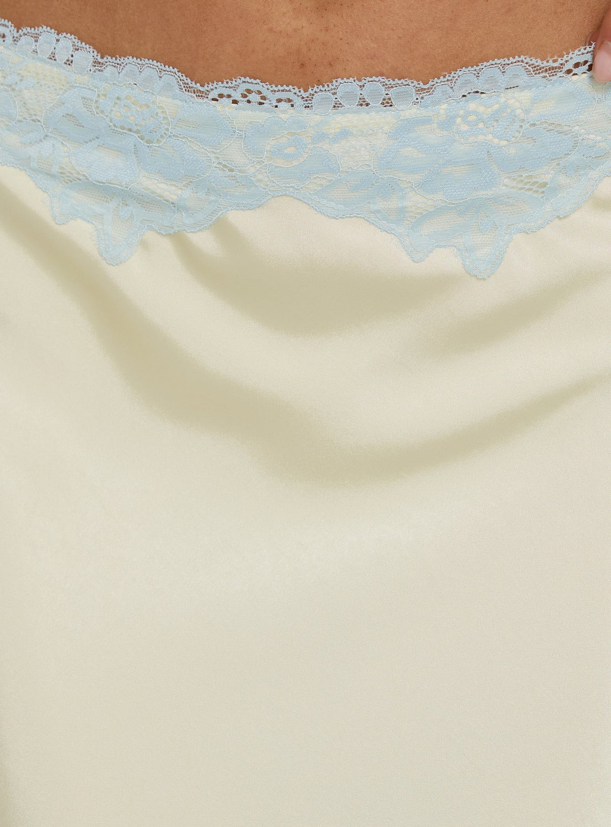 Introducing the Jacilyn Lace Trim Midi Skirt Butter Yellow / Blue womens-skirts in midi length product Princess Polly