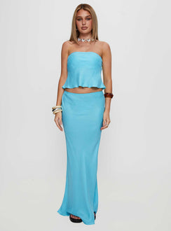  front view of model wearing Princess Polly Lucelia Maxi Skirt Aqua Maxi Skirts Skirts 