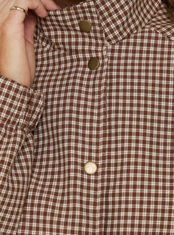 Khodana Funnel Neck Button Down Jacket Micro Brown Check