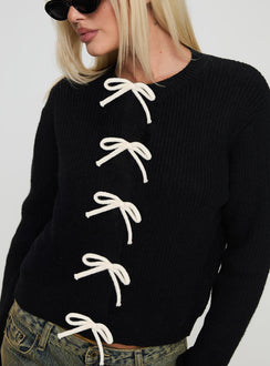 front view of model wearing Princess Polly Rosalee Cardigan Black / White Cropped Jumpers Jumpers 