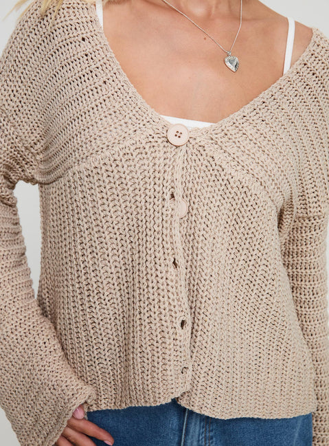 product Princess Polly Maela Knit Cardigan Mocha Cropped Jumpers Jumpers 