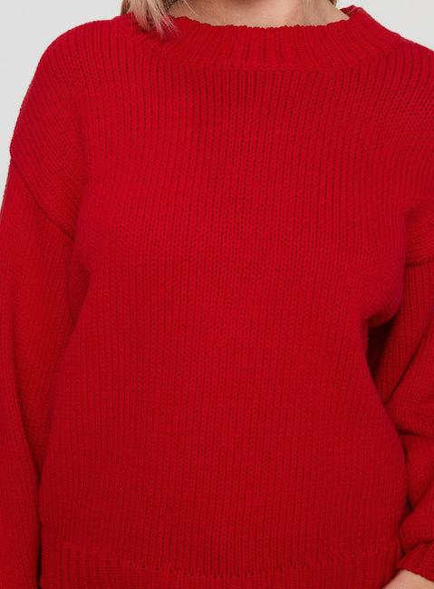 product Princess Polly Harmony Balloon Sleeve Knit Sweater Red Jumpers 