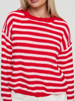 back view of model wearing Princess Polly Freeze Knit Sweater Red Cropped Jumpers Jumpers 