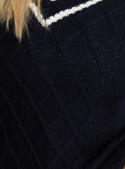 product Princess Polly Covina V Neck Knit Sweater Navy Jumpers 