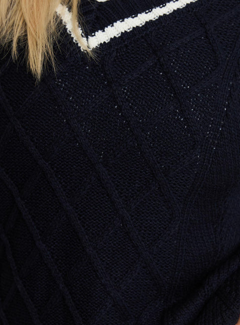 product Princess Polly Covina V Neck Knit Sweater Navy Jumpers 