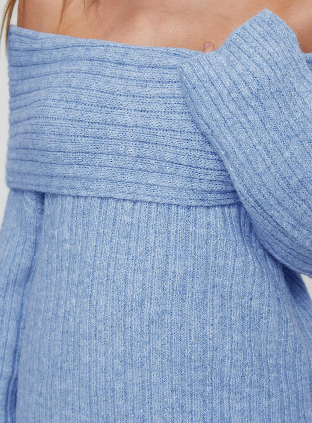product Princess Polly Snowie Off Shoulder Knit Sweater Blue Longline Jumpers Jumpers 