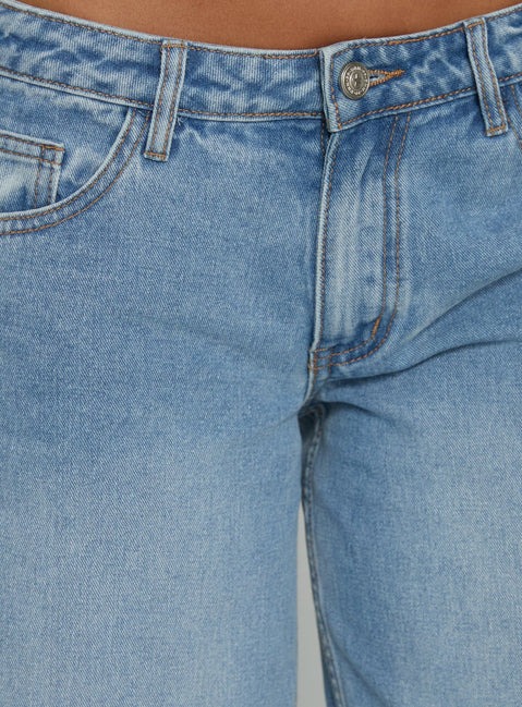 product Princess Polly Ramos Low Rise Wide Leg Denim Jeans Bright Blue Wash Mid Rise Jeans Jeans 