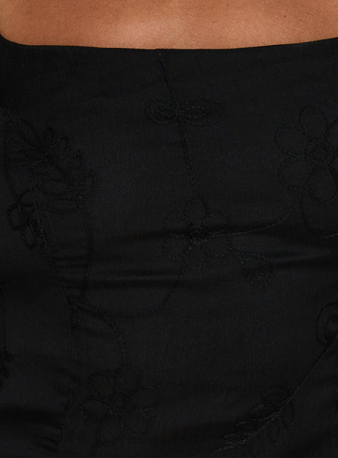 Kaelira Square Neck Frill Short Sleeve Top Black