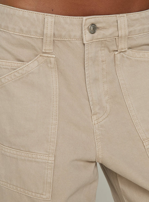 Mistree Mid Rise Baggy Cargo Jeans Taupe