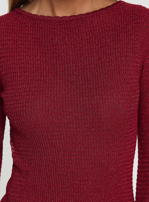 product Princess Polly Rhapsody Long Sleeve Knit Mini Dress Red Crew Neck 