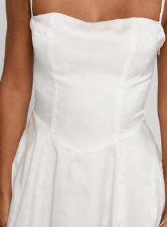 back view of model wearing Princess Polly Dreams Ahead Mini Dress White Square Neck 