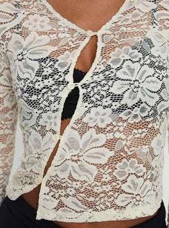 product Princess Polly Berkely Lace Button Up Long Sleeve Top Cream Full Sleeves V-Neck 