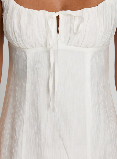 back view of model wearing Princess Polly Eternally Yours Mini Dress White Scoop Neck 