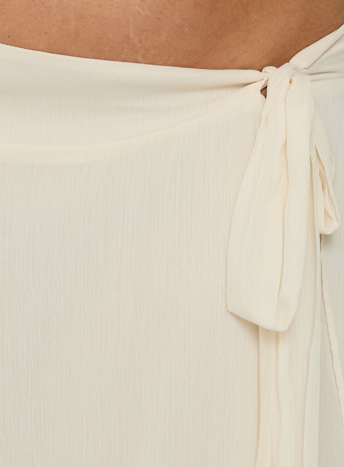 Designed with the Ophella Tie Waist Chiffon Midi Skirt Cream Curve in womens-skirts featuring midi length and tie waist Princess Polly